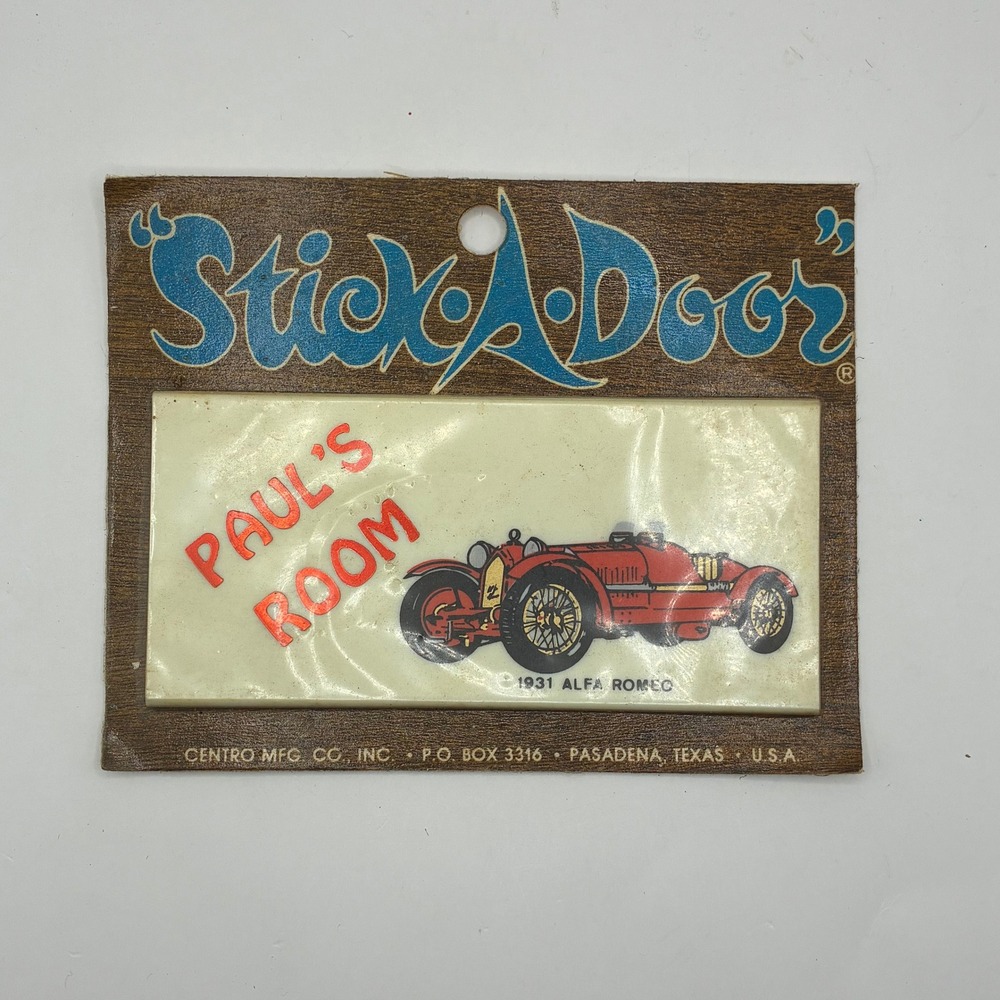 Vintage Stick-A-Door Paul's Room 1931 Alfa Romeo Personalized Plaque NIP